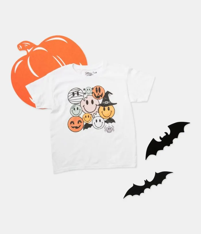 Trick Or Treat Faces Youth Graphic Tee ClothingHalloween Unique Vintage Graphic Tees