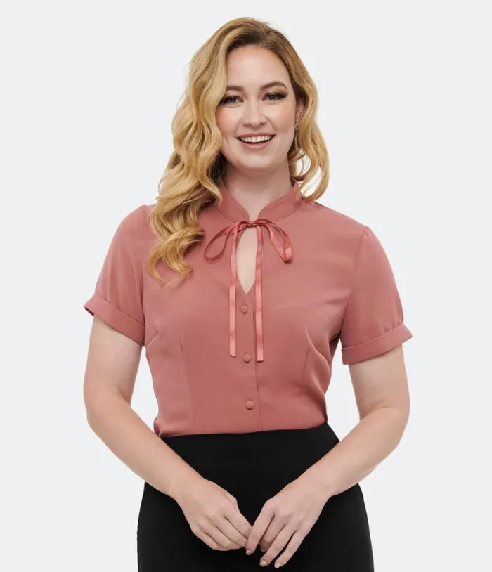 Voodoo Vixen 1950s Dusty Rose Keyhole Blouse ClothingPlus Unique Vintage Blouses Voodoo Vixen 1950s Dusty Rose Keyhole Blouse ClothingPlus Unique Vintage Blouses