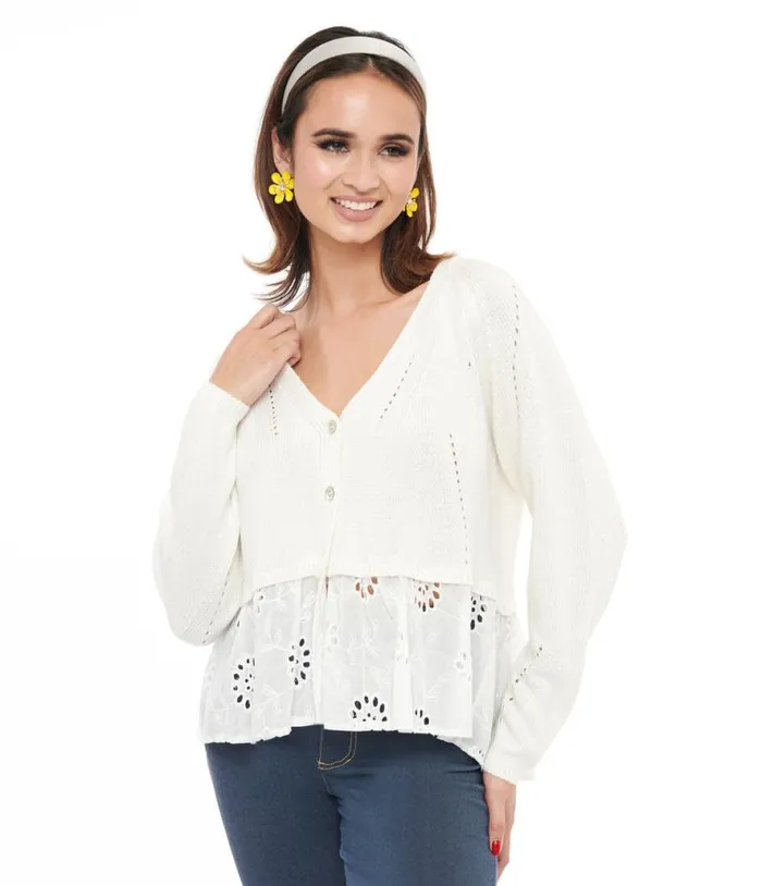 White Floral Peplum Knit Cardigan Clothing Unique Vintage Sweaters and Cardigans