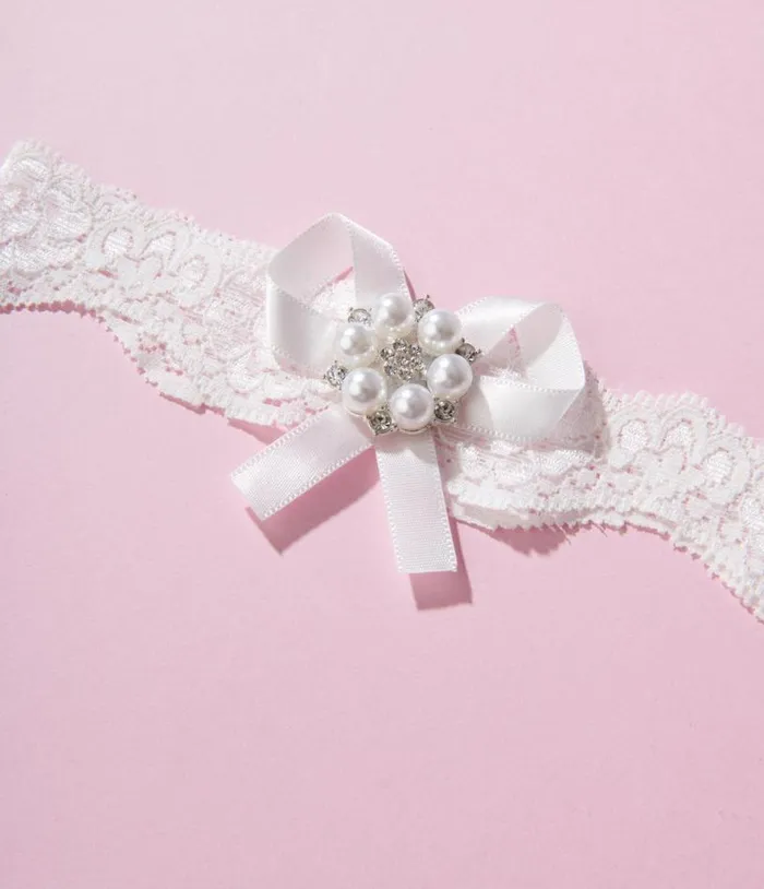 White Lace and Rhinestone Bridal Garter Set Accessories Unique Vintage Stockings and Tights