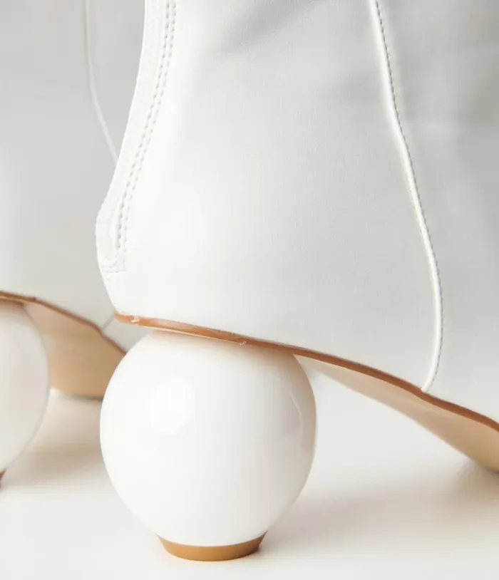 White Leatherette Ball Heel Booties Shoes Unique Vintage Boots