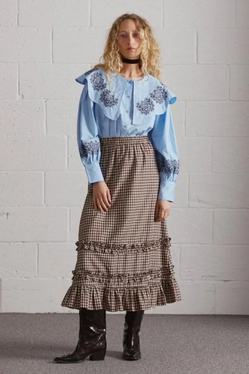Women Skirts Damson Madder Rina Ruffle Skirt 8211 Chocolate Check