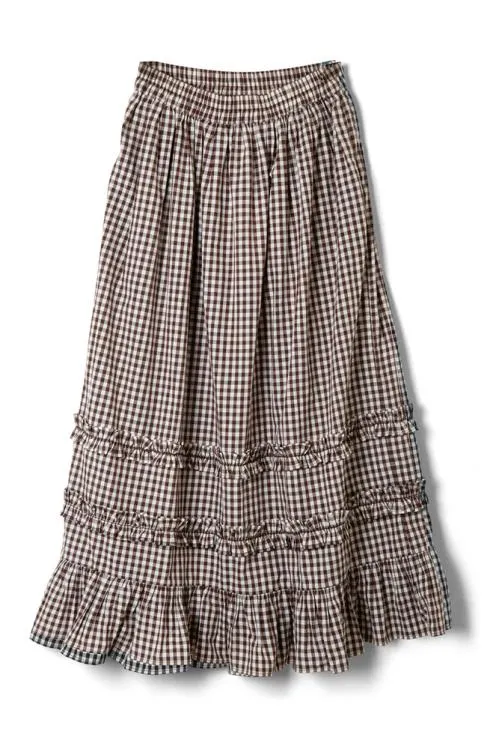Women Skirts Damson Madder Rina Ruffle Skirt 8211 Chocolate Check