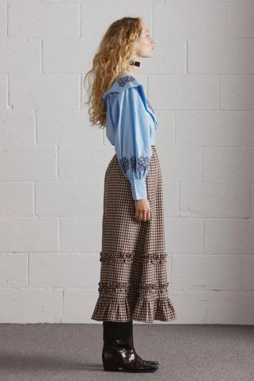Women Skirts Damson Madder Rina Ruffle Skirt 8211 Chocolate Check