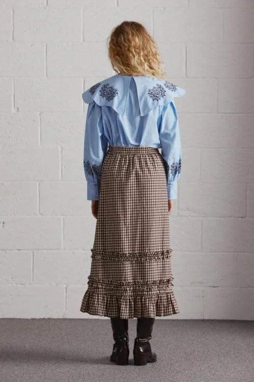 Women Skirts Damson Madder Rina Ruffle Skirt 8211 Chocolate Check