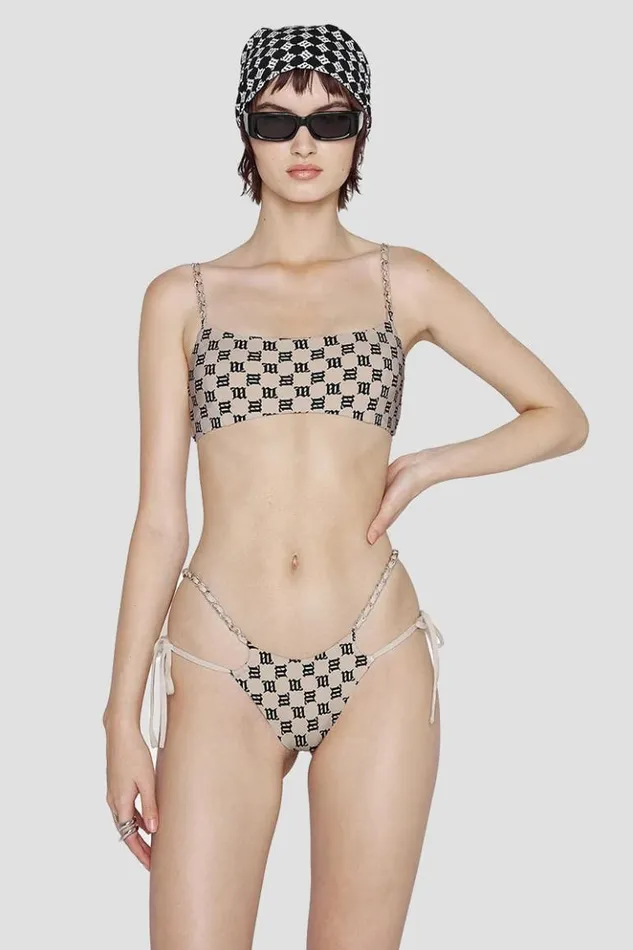 Women Swimwear MISBHV Swim Chain Monogram Bikini Bottoms Beige